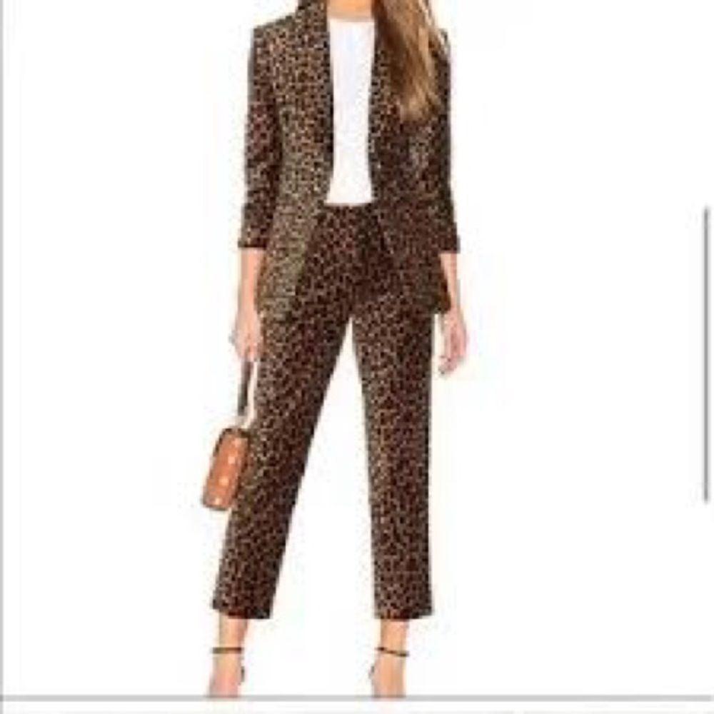 A.L.C. Harrison Velvet Leopard Print ankle pant cropped